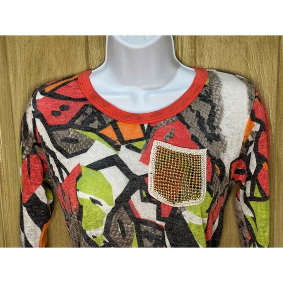 Anthropology Mauve Crop Beaded Pocket Shirt Sweater Abstract Boho Small - Picture 3 of 6